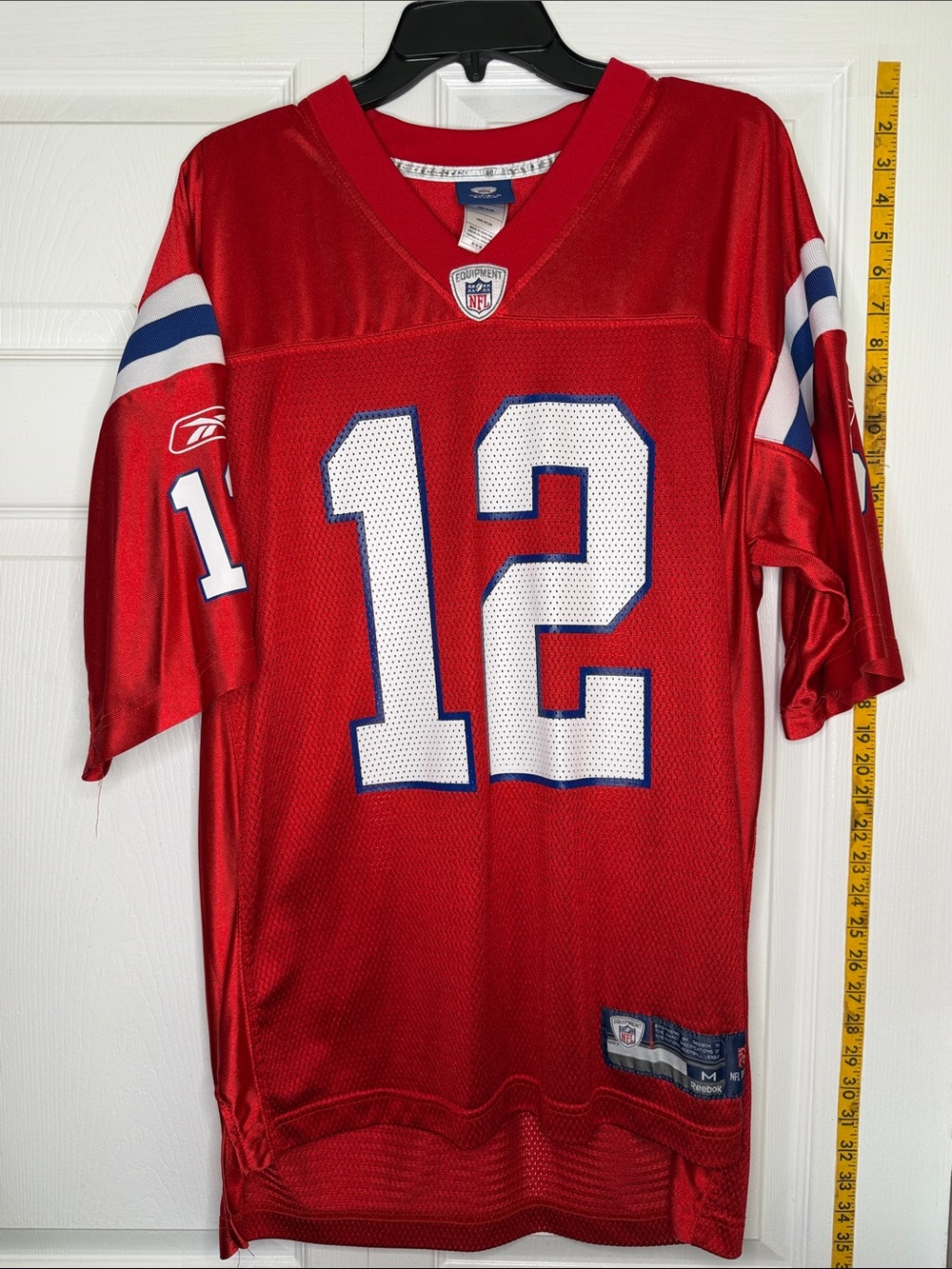 Reebok Men’s Red Football Jersey with White & Blue Accents #12